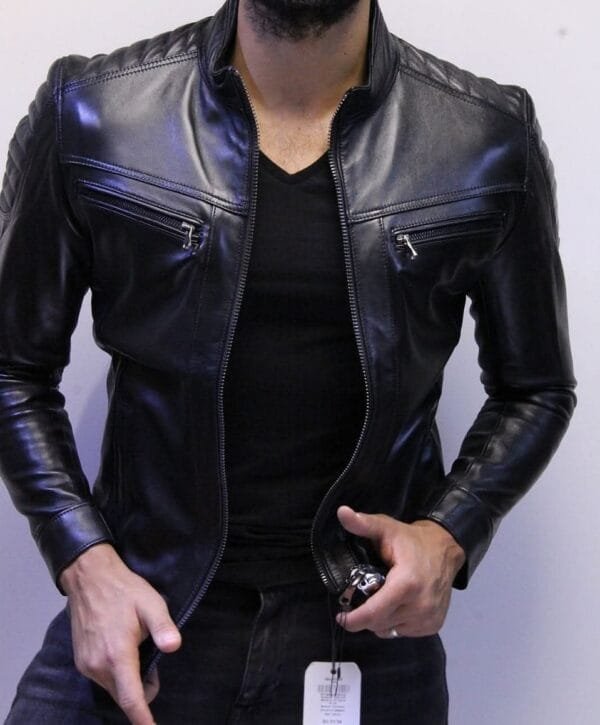 jacket en cuir véritable Réf 010 Noir