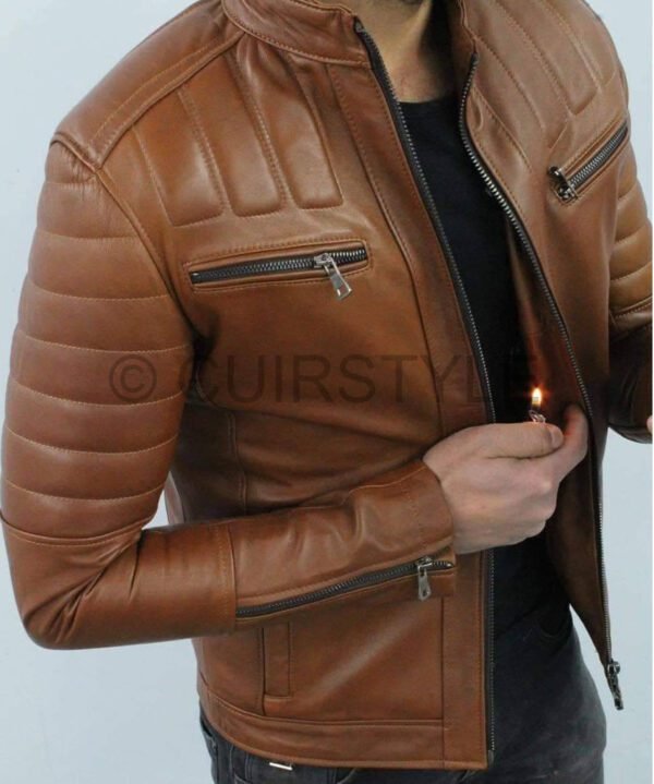 Jacket En Cuir Véritable réf 002 Tabac