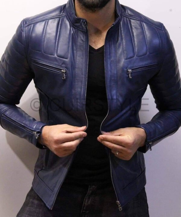 Jacket En Cuir Véritable réf  002 Bleu