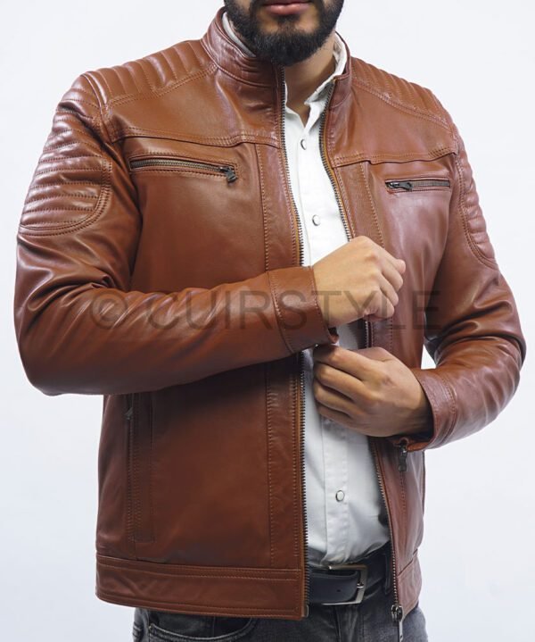 Jacket En Cuir Véritable Réf 010 Tabac