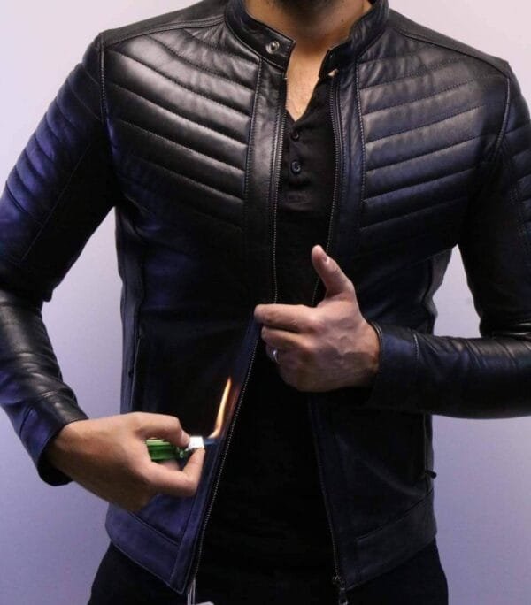 Jacket en cuir véritable  Ref 008 Noir